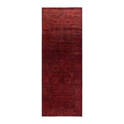 Overton Hand Knotted Wool Vintage Inspired Modern Contemporary Overdyed Red Runner Rug - 3' 2" x 8' 7"