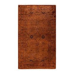 Overton Hand Knotted Wool Vintage Inspired Modern Contemporary Overdyed Brown Area Rug - 3' 1" x 5' 3"