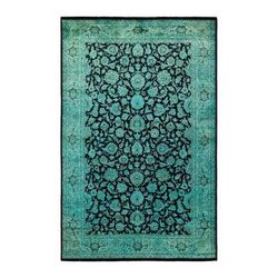 Overton Hand Knotted Wool Vintage Inspired Modern Contemporary Overdyed Blue Area Rug - 4' 0" x 6' 3"