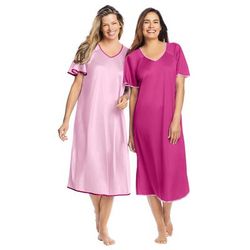 Plus Size Women's 2-Pack Short Silky Gown by Only Necessities in Paradise Pink Pink (Size M) Pajamas