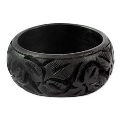 Wood bangle bracelet, 'Fragrant Flowers' - Unique Wood Bangle Bracelet