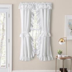Wide Width Classic Wide Ruffle Ruffled Priscilla With Tiebacks by Ellis Curtains in White (Size 84" W 72" L)
