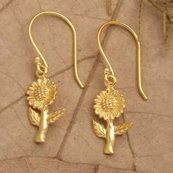 Golden Adoration,'Polished 18k Gold-Plated Sunflower Dangle Earrings'