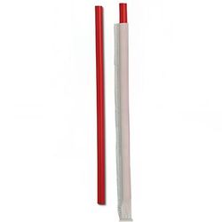 D&W Fine Pack DSTGW4-300R 10 1/4" Wrapped Giant Straws - Polypropylene, Red, Clear