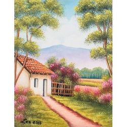 Magic Village,'Signed Painting of a Countryside Cottage from Guatemala'