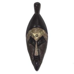 African Elder,'Handmade Sese Wood and Aluminum African Mask from Ghana'