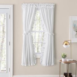 Wide Width Classic Narrow Ruffle Priscilla Tiebacks by Ellis Curtains in White (Size 80" W 54" L)