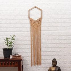 Harmonious Connection,'Handwoven Hexagon Cotton Wall Hanging in Brown Hues'