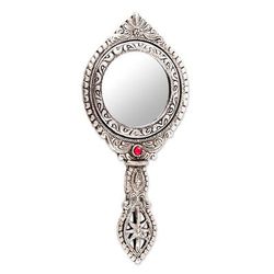 Artistic Reflection,'Artisan Crafted Indian Floral Themed Aluminum Hand Mirror'