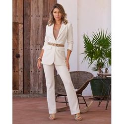 Boston Proper - Ivory Coast White - Beyond Travel High Rise Pant - Large/Short