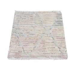 Lace White, Sample Fragment, luxurious Plush, Pure Silk with Textured Wool, Hand Knotted, Square, Oriental Rug 2'x2' - 2' x 2'