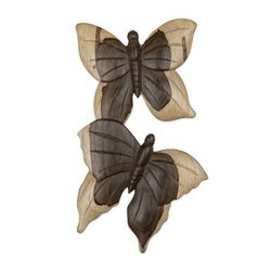 'Balinese Hibiscus Wood Wall Art with Hand-Carved Butterflies'