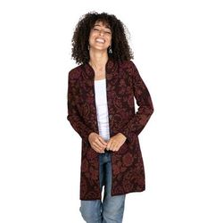 Dream Garden in Burgundy,'Burgundy 100% Baby Alpaca Long Cardigan with Mandarin Collar'