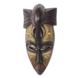 The Elephant is my Friend,'Elephant Themed Wood and Brass Repousse Mask'