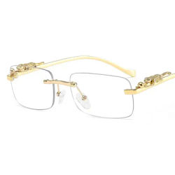 Lunettes de soleil carrées sans bords pour femmes et hommes, marque de luxe de styliste, voyage populaire, conduite, tête de léopard en métal, lunettes d'ombre