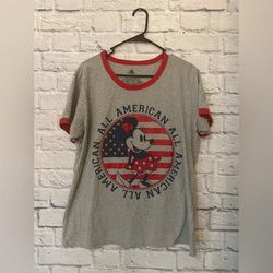 Disney Tops | Disney Minnie Mouse T Shirt Women Size 2xl Ringer Gray All American Usa | Color: Gray | Size: Xxl