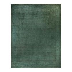 Overton Hand Knotted Wool Vintage Inspired Modern Contemporary Overdyed Green Area Rug - 11' 10" x 14' 10"