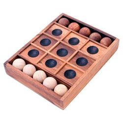 Lucky Strike,'Hand Carved Raintree Wood Tic-Tac-Toe Board Game'