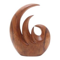 Triple Flame,'HandMade Suar Wood Flame Statuette'