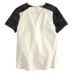 J. Crew Tops | J.Crew Cream Cotton Tee With Black And Cream Tweed Sleeves. | Color: Cream | Size: Xs