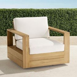 Boretto Teak Swivel Lounge Chair - Standard, Rain Resort Stripe Air Blue - Frontgate