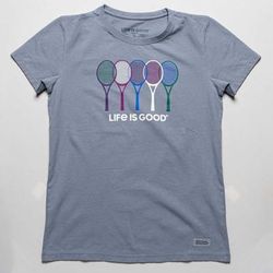 Life is Good Tennis Spectrum Short Sleeve Tee Women's Tennis Apparel Stone Blue