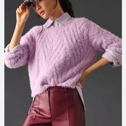 Anthropologie Sweaters | By Anthropologie Eyelash Cable-Knit Sweater | Color: Purple | Size: M