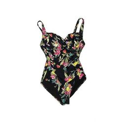 One Piece Swimsuit: Black Print Swimwear - Women's Size 13