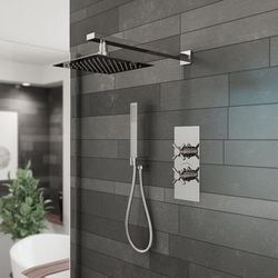 Randolph Morris Tranquil Rainfall Thermostatic Shower Set with Square Showerhead, Metal Cross Handles, and Sqaure Handshower - Chrome RMAS-2TMC-SQH-HSQ-C