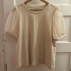 Madewell Tops | Cream Sheer Puff Sleeve Madewell T-Shirt | Color: Cream/White | Size: M
