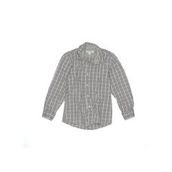 Isaac Mizrahi New York Long Sleeve Button Down Shirt: Gray Plaid Tops - Kids Boy's Size 8