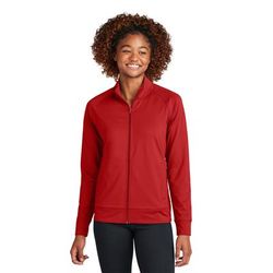 Sport-Tek LST857 Women's Sport-Wick Stretch Full-Zip Cadet Jacket in Deep Red size Medium | Polyester Blend
