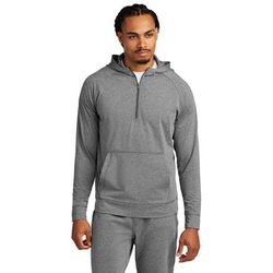 Sport-Tek ST856 Sport-Wick Stretch 1/2-Zip Hoodie in Charcoal Grey Heather size Medium | Polyester Blend