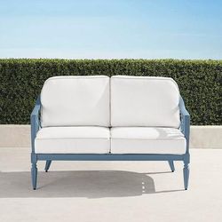 Avery Loveseat with Cushions in Moonlight Blue Aluminum - Standard, Rain Moss - Frontgate
