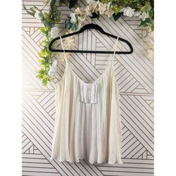 Free People Tops | Free People Pleated Sleeveless Tank Flowy Cream Ivory Size Medium | Color: Cream | Size: M