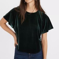 Madewell Tops | Madewell Velvet Butterfly Top Green Size Small | Color: Green | Size: S