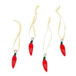 Serrano Peppers in Red,'Red Ceramic Serrano Pepper Ornaments (Set of 4)'