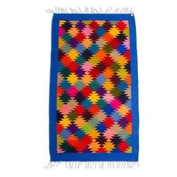 Endless Stars,'Hand Woven Colorful Wool Area Rug from Oaxaca'