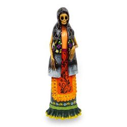 La Catrina Dolores,'Ceramic Catrina with Floral Mantle from Mexico'