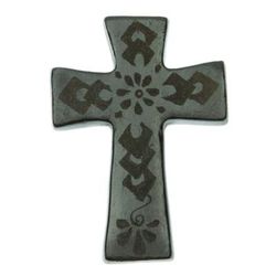 Little Flower of Prayers,'Mexican Handcrafted Barro Negro Ceramic Floral Wall Cross'
