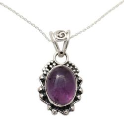 Twilight Mist,'Amethyst Pendant Necklace with Polished and Oxidized Silver'