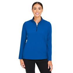 Devon & Jones DG410W Women's Crownlux Performance Windsor Welded Quarter-Zip T-Shirt in French Blue size XS | Nylon/Spandex Blend