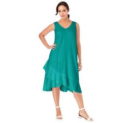 Plus Size Women's Linen Flounce Dress by Jessica London in Waterfall (Size 20 W)