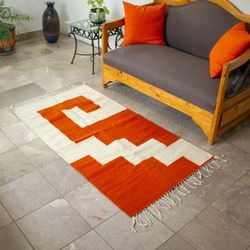 Rust Greca,'Handloomed Zapotec Greca-Patterned Wool Area Rug (2.5x5)'