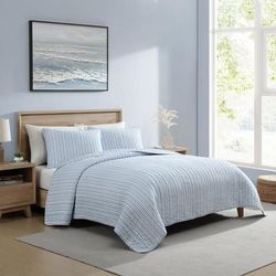 Coleridge Stripe Blue Full Queen Quilt-Sham Set