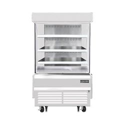 Everest Refrigeration EOMV-36-W-28-S 37 1/4" Vertical Open Air Cooler w/ 4 Levels, White, 115v, 3 Steel Wire Shelves, Stainless Steel
