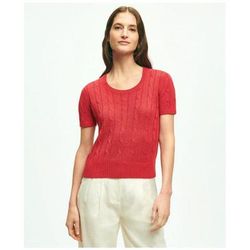 Brooks Brothers Women's Cable Knit Short-Sleeve Top In Linen Sweater | Medium Red | Size Small