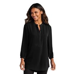 Port Authority LW713 Women's 3/4-Sleeve Textured Crepe Tunic in Deep Black size XS | Polyester