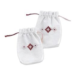 Latte,'Set of 2 Embroidered Cotton Pouches from Armenia'