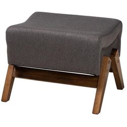 Hanson Mid-Century Modern Dark Grey Fabric And Walnut Brown Finished Wood Ottoman by Baxton Studio in Dark Grey